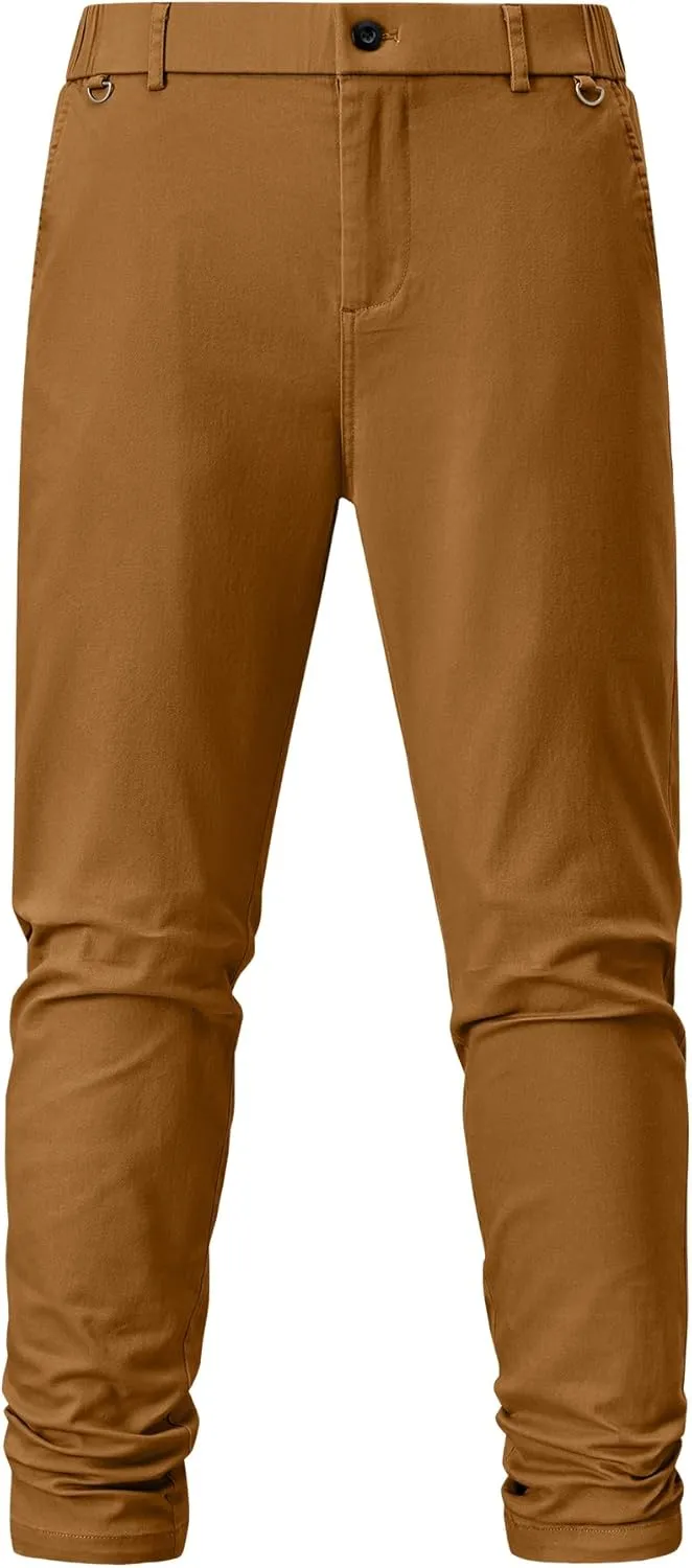 JMIERR Men's Chino Pants Casual Stretch Waist Tapered Trousers with Pockets