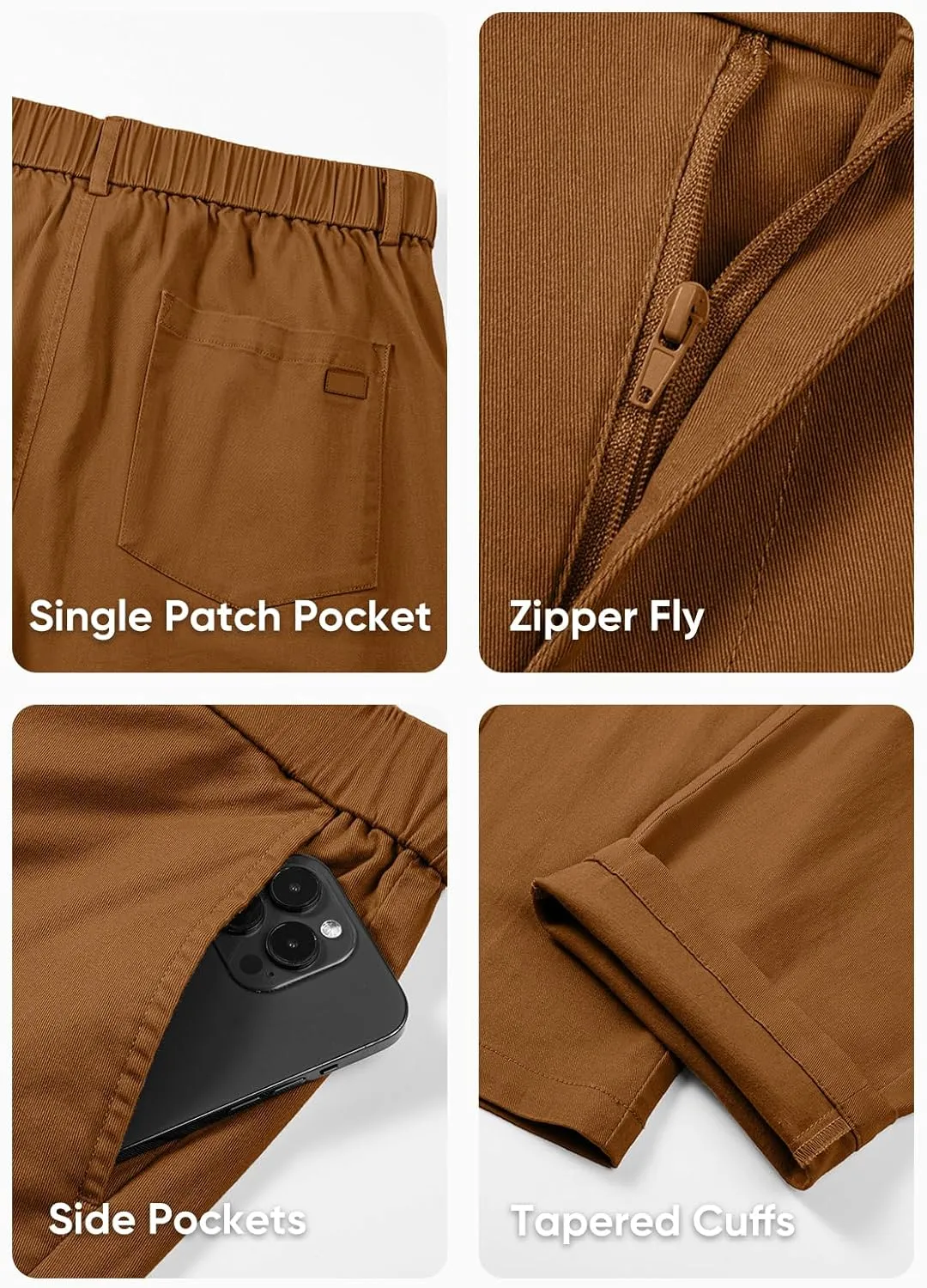 JMIERR Men's Chino Pants Casual Stretch Waist Tapered Trousers with Pockets