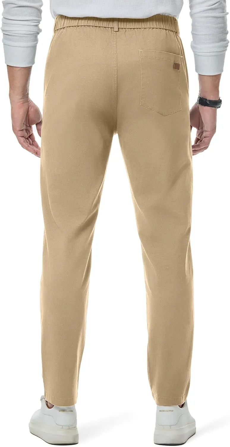 JMIERR Men's Chino Pants Casual Stretch Waist Tapered Trousers with Pockets