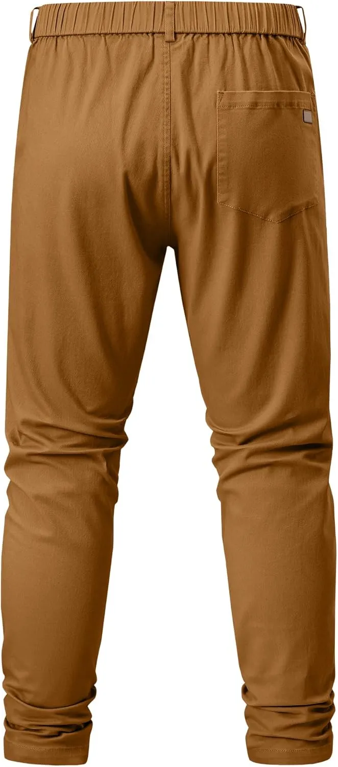 JMIERR Men's Chino Pants Casual Stretch Waist Tapered Trousers with Pockets