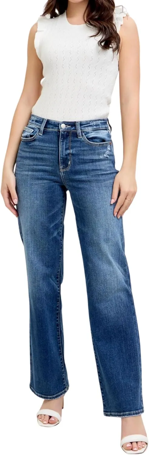 Judy Blue High Waist Dark Wash 90's Straight Leg, Inseam 32"