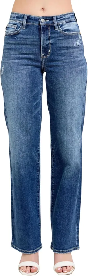 Judy Blue High Waist Dark Wash 90's Straight Leg, Inseam 32"