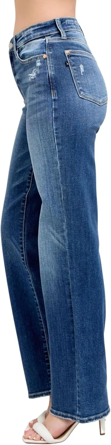 Judy Blue High Waist Dark Wash 90's Straight Leg, Inseam 32"