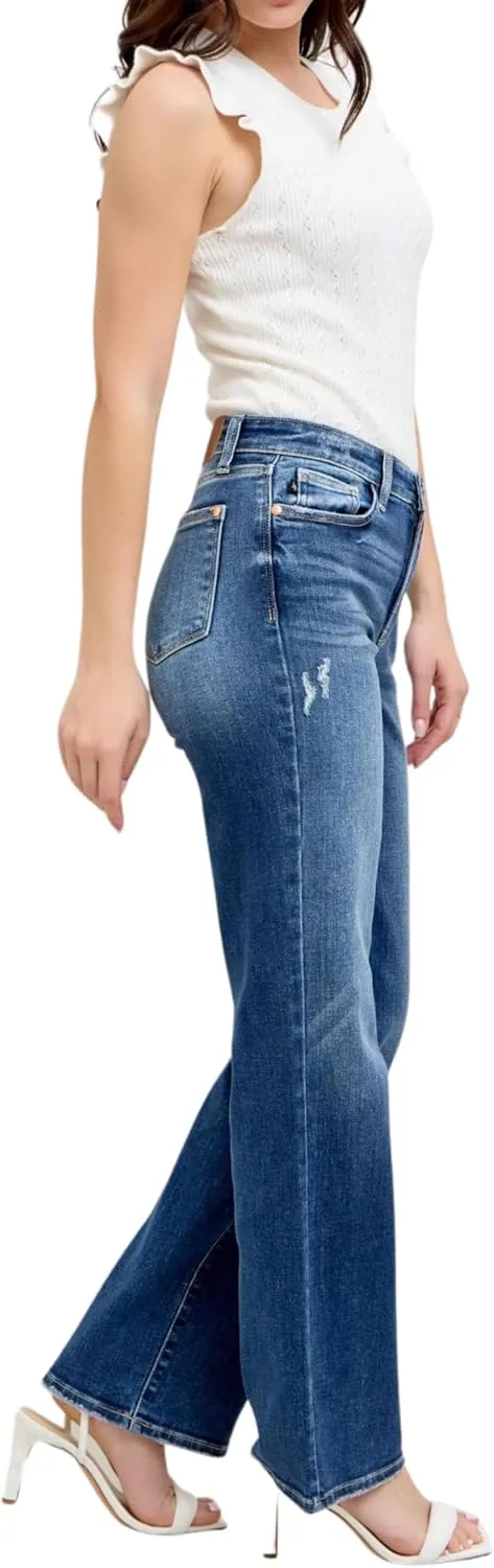 Judy Blue High Waist Dark Wash 90's Straight Leg, Inseam 32"