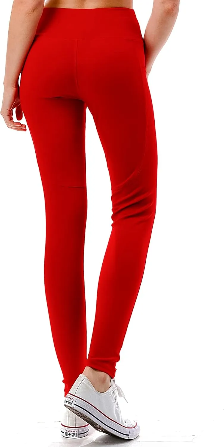 Jvini Women's High Waist Sporty Leggings with Tech Pockets - Striped Sport Yoga Workout Tight Pants