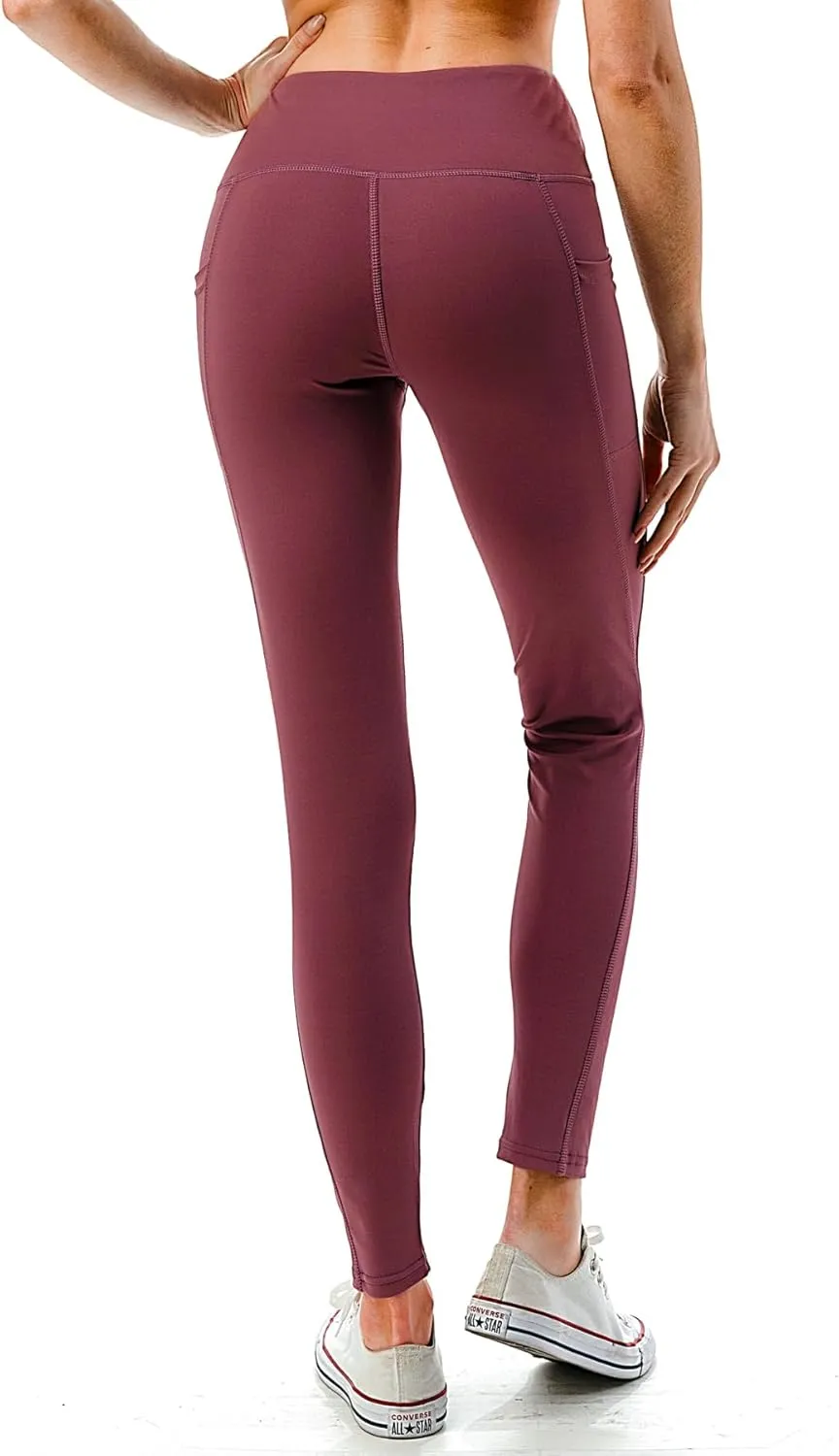 Jvini Women's High Waist Sporty Leggings with Tech Pockets - Striped Sport Yoga Workout Tight Pants