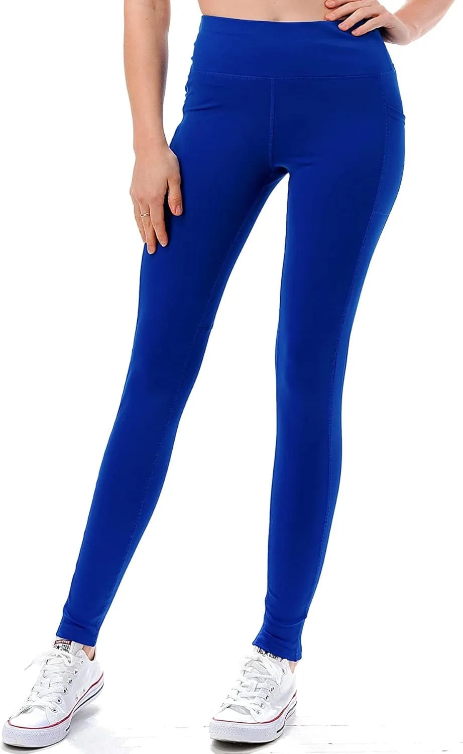 Jvini Women's High Waist Sporty Leggings with Tech Pockets - Striped Sport Yoga Workout Tight Pants