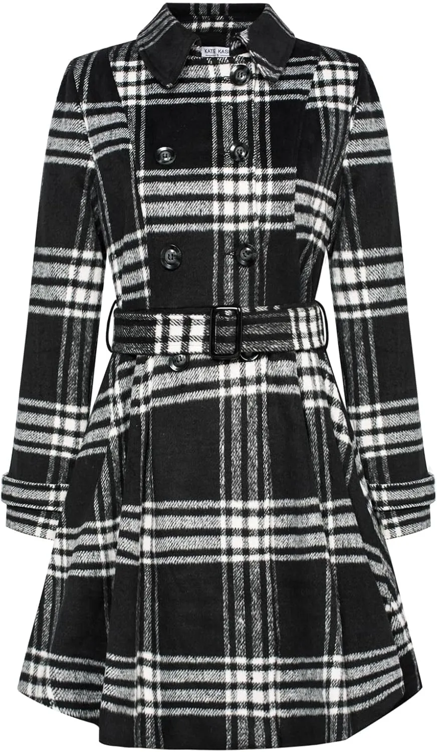 Kate Kasin Trench Coats for Women 2023 Classic Double Breasted Peacoat Button Closures Belted Winter Coat with Slit Pockets