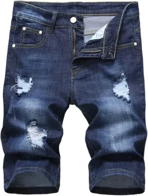 KEHAIOO Summer Men's Stretch Jeans Short Casual Slim Fit Bermuda Cotton Denim Shorts Clothes