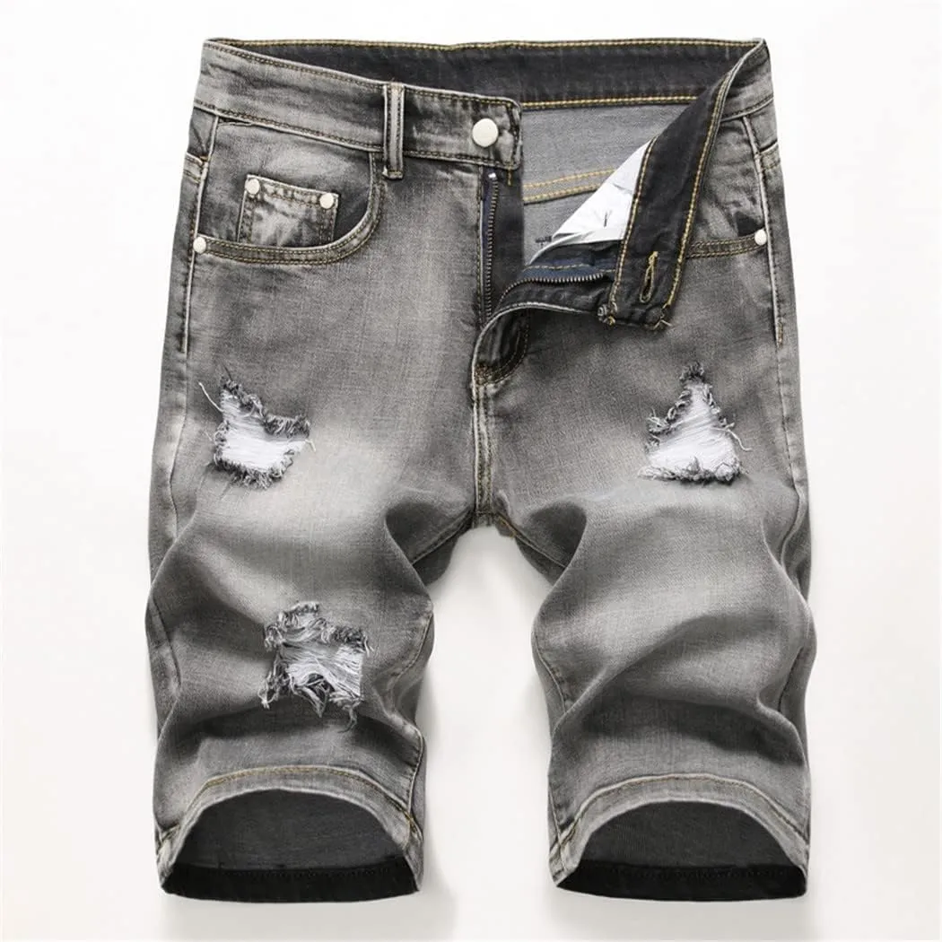 KEHAIOO Summer Men's Stretch Jeans Short Casual Slim Fit Bermuda Cotton Denim Shorts Clothes