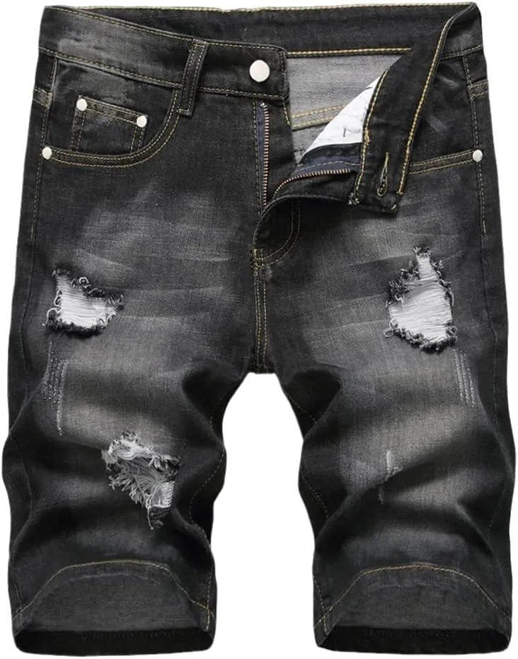 KEHAIOO Summer Men's Stretch Jeans Short Casual Slim Fit Bermuda Cotton Denim Shorts Clothes
