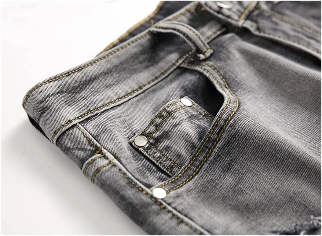 KEHAIOO Summer Men's Stretch Jeans Short Casual Slim Fit Bermuda Cotton Denim Shorts Clothes