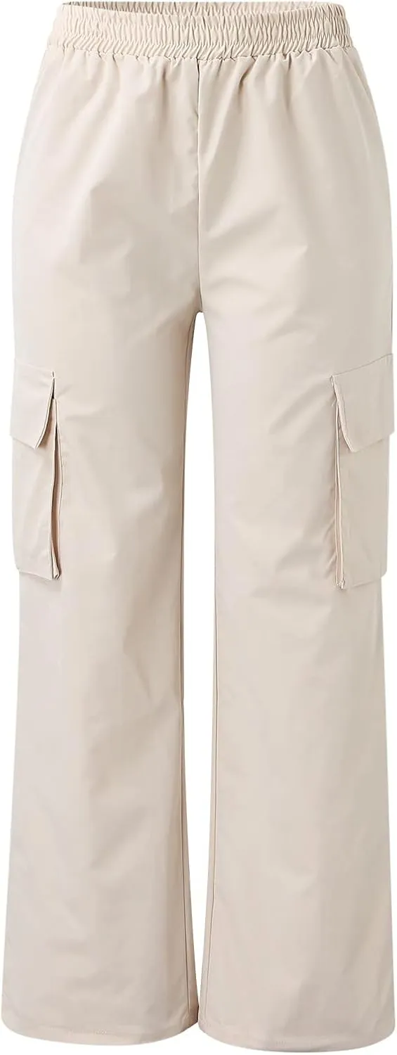 Ladies' Relaxed Trousers,Women's Belt-Free Wide Leg Pants High Waist Straight Cut Office Casual Trousers