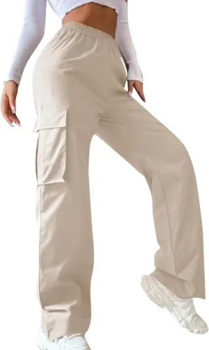 Ladies' Relaxed Trousers,Women's Belt-Free Wide Leg Pants High Waist Straight Cut Office Casual Trousers
