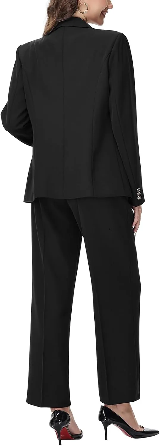 Lamgool Women's 2 Piece Set Double Breasted Blazer and Pants Suit Business Outfits for Work Office