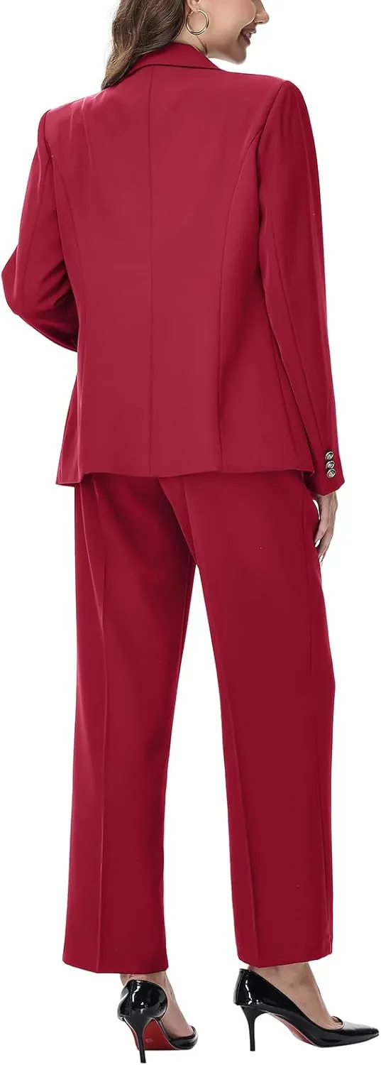 Lamgool Women's 2 Piece Set Double Breasted Blazer and Pants Suit Business Outfits for Work Office