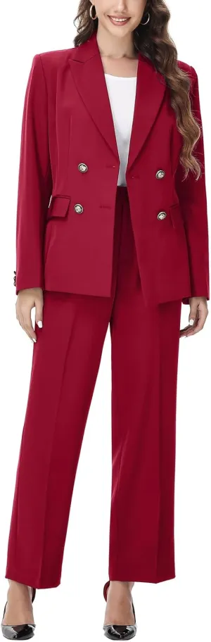 Lamgool Women's 2 Piece Set Double Breasted Blazer and Pants Suit Business Outfits for Work Office