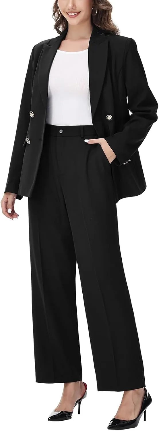 Lamgool Women's 2 Piece Set Double Breasted Blazer and Pants Suit Business Outfits for Work Office