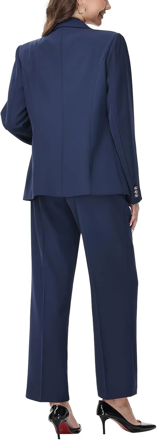 Lamgool Women's 2 Piece Set Double Breasted Blazer and Pants Suit Business Outfits for Work Office