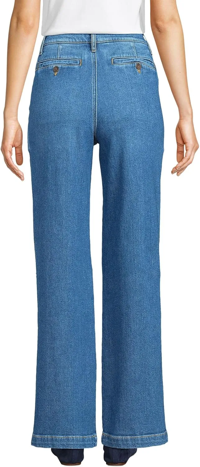 Lands' End Women's High Rise Soft Denim Pleated Wide Leg Trousers