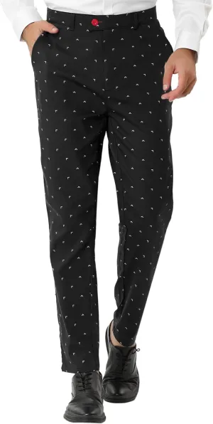 Lars Amadeus Men's Business Trousers Casual Printed Slim Fit Flat Front Chinos Dress Pants