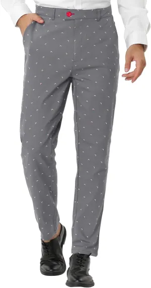 Lars Amadeus Men's Business Trousers Casual Printed Slim Fit Flat Front Chinos Dress Pants