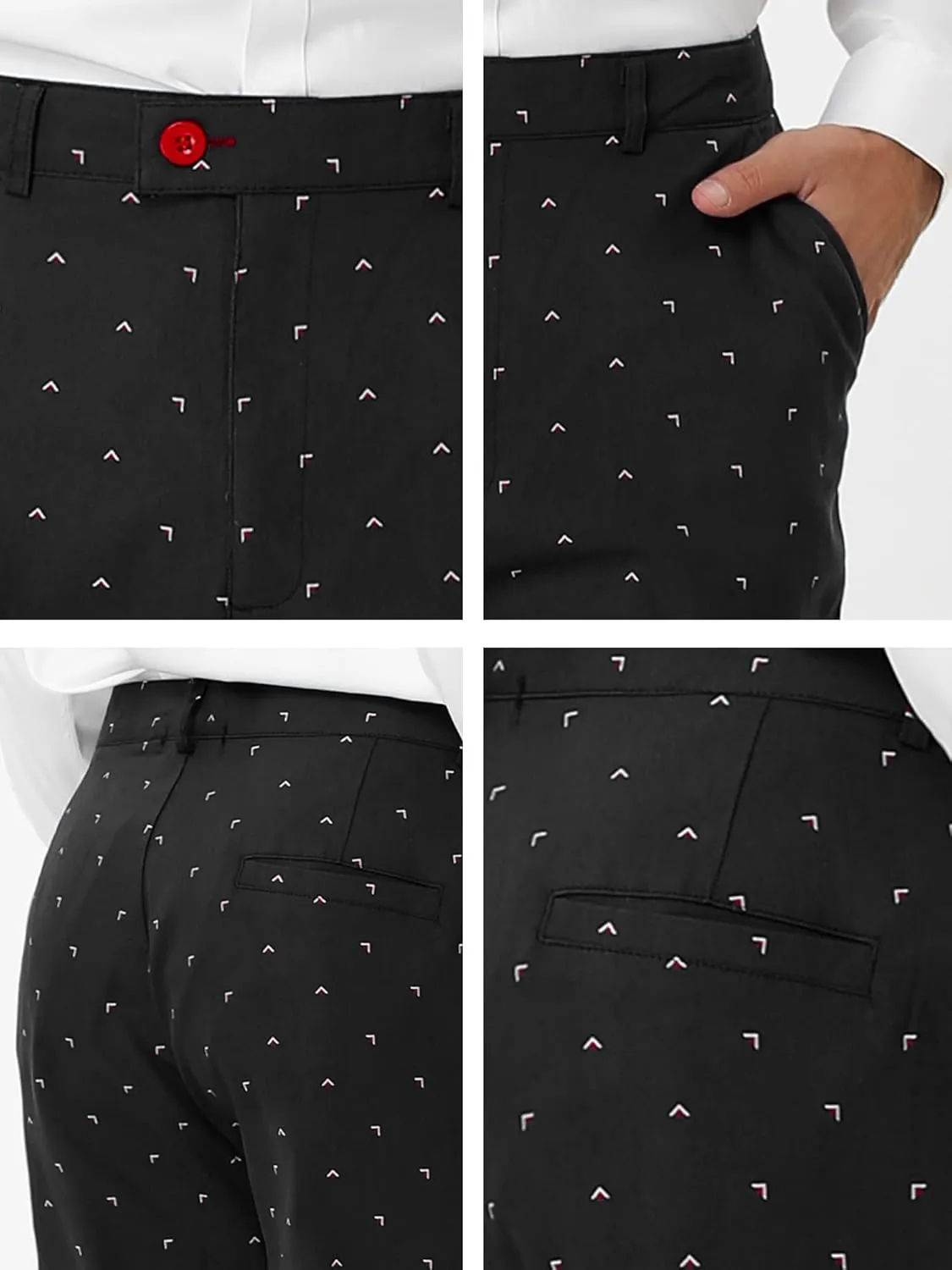 Lars Amadeus Men's Business Trousers Casual Printed Slim Fit Flat Front Chinos Dress Pants