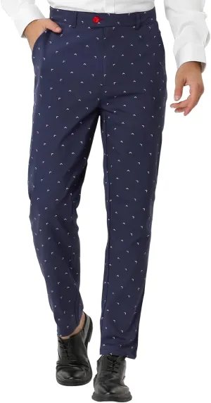 Lars Amadeus Men's Business Trousers Casual Printed Slim Fit Flat Front Chinos Dress Pants