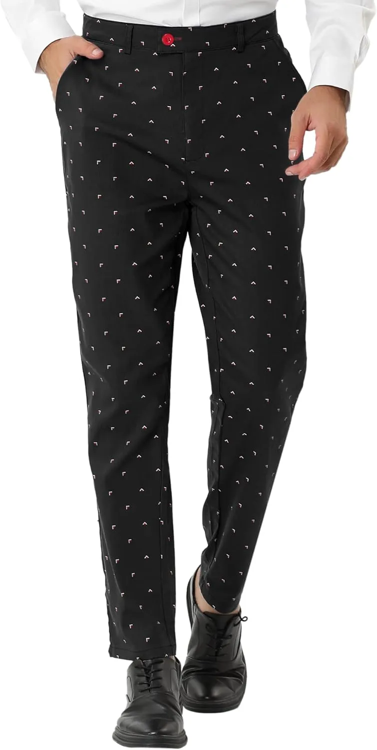 Lars Amadeus Men's Business Trousers Casual Printed Slim Fit Flat Front Chinos Dress Pants