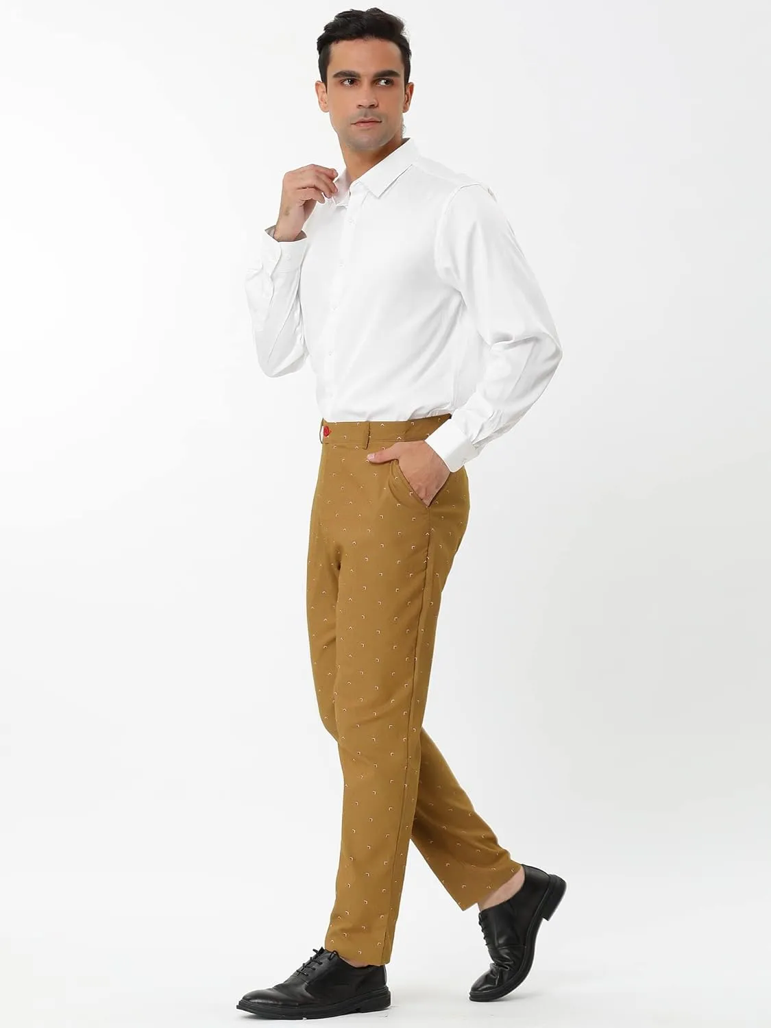Lars Amadeus Men's Business Trousers Casual Printed Slim Fit Flat Front Chinos Dress Pants