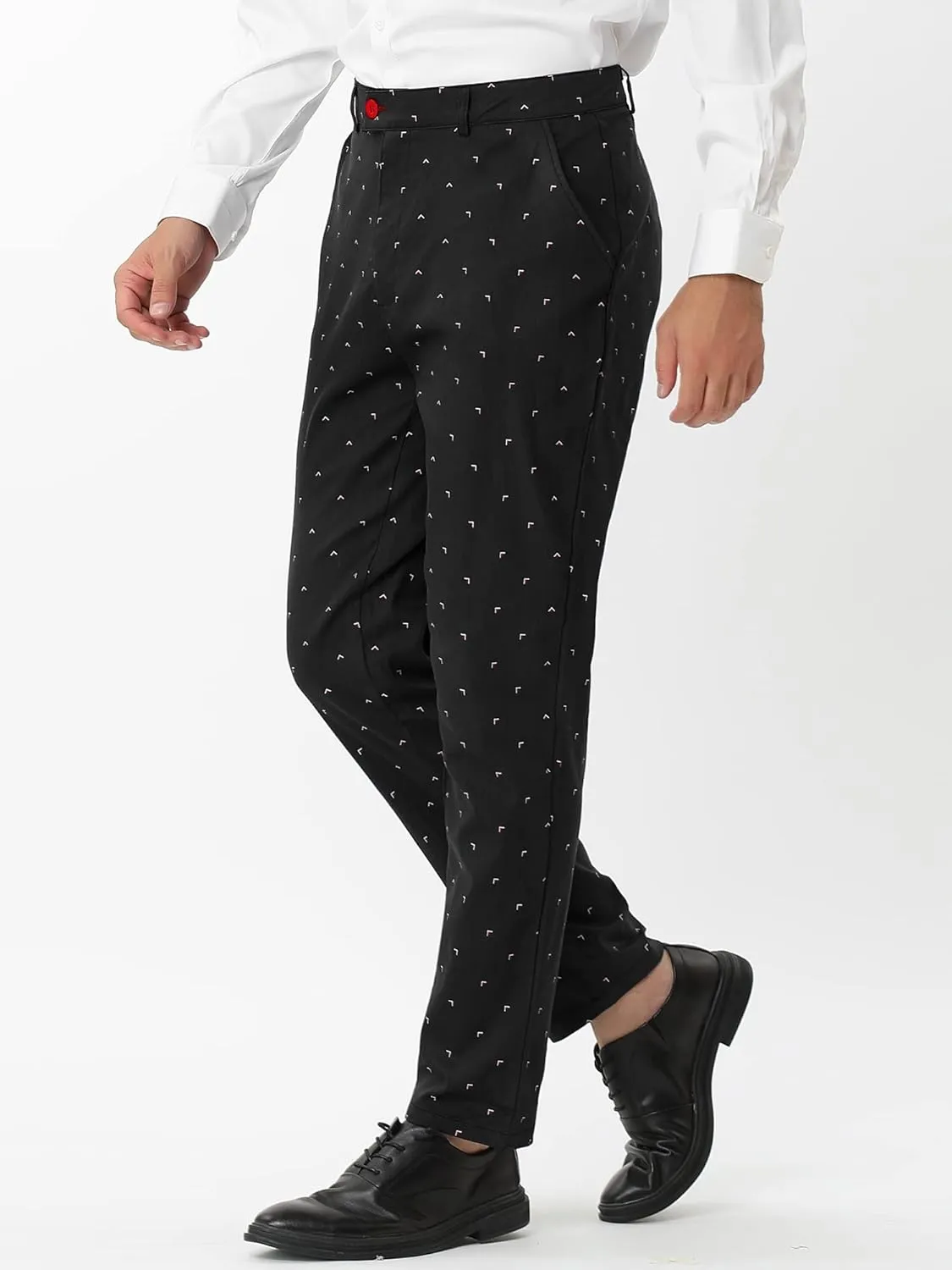 Lars Amadeus Men's Business Trousers Casual Printed Slim Fit Flat Front Chinos Dress Pants