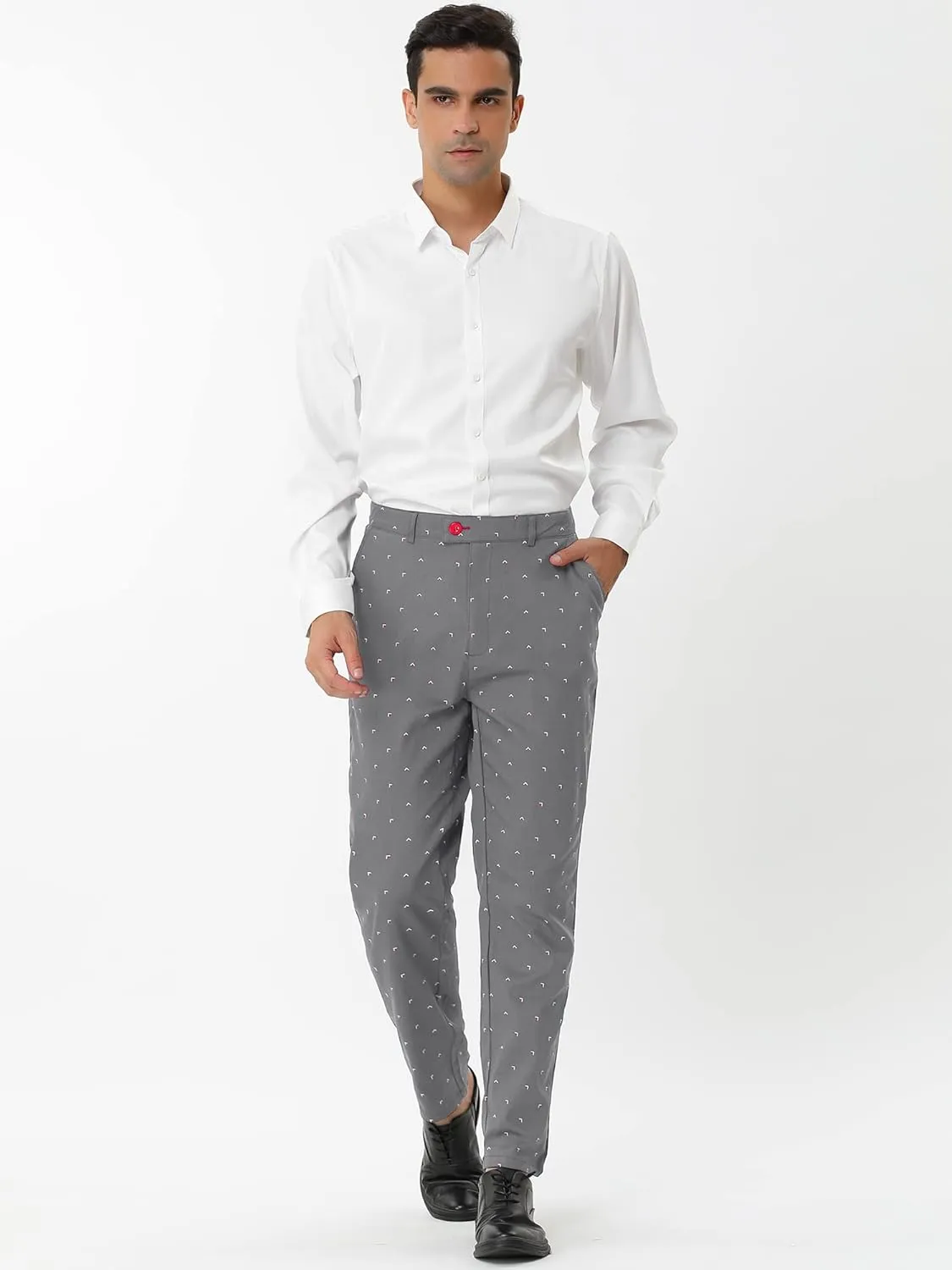 Lars Amadeus Men's Business Trousers Casual Printed Slim Fit Flat Front Chinos Dress Pants