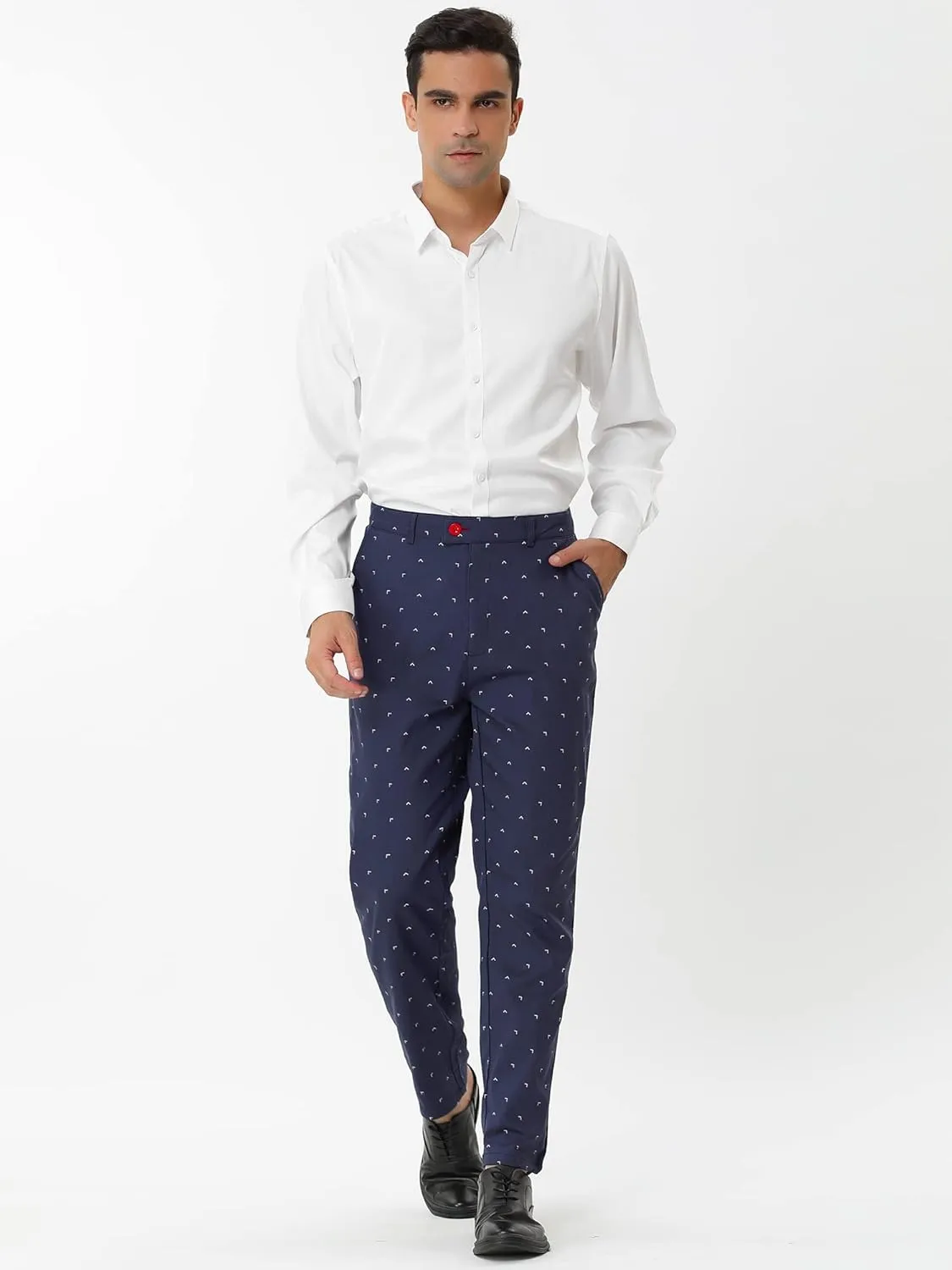 Lars Amadeus Men's Business Trousers Casual Printed Slim Fit Flat Front Chinos Dress Pants