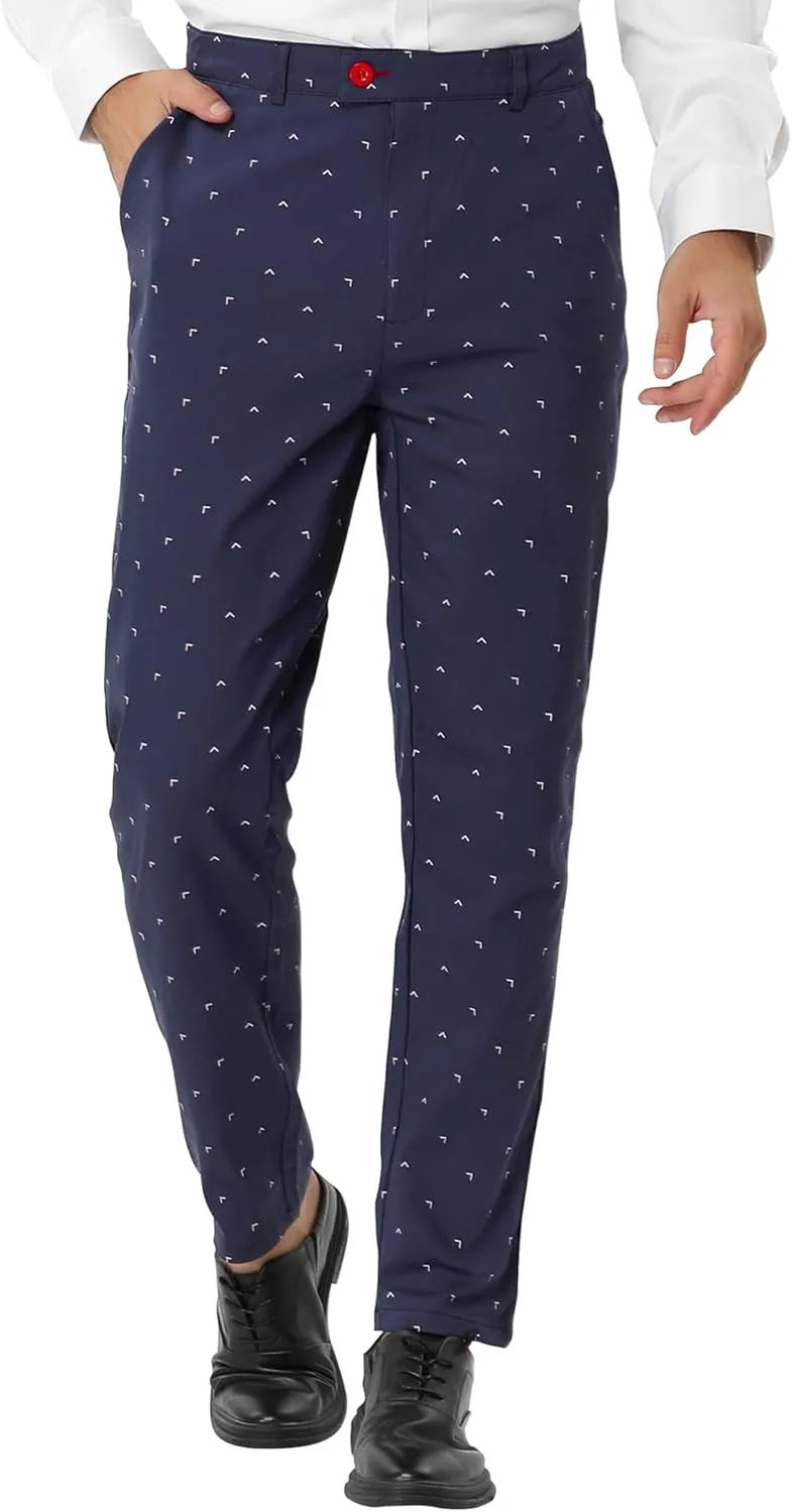 Lars Amadeus Men's Business Trousers Casual Printed Slim Fit Flat Front Chinos Dress Pants