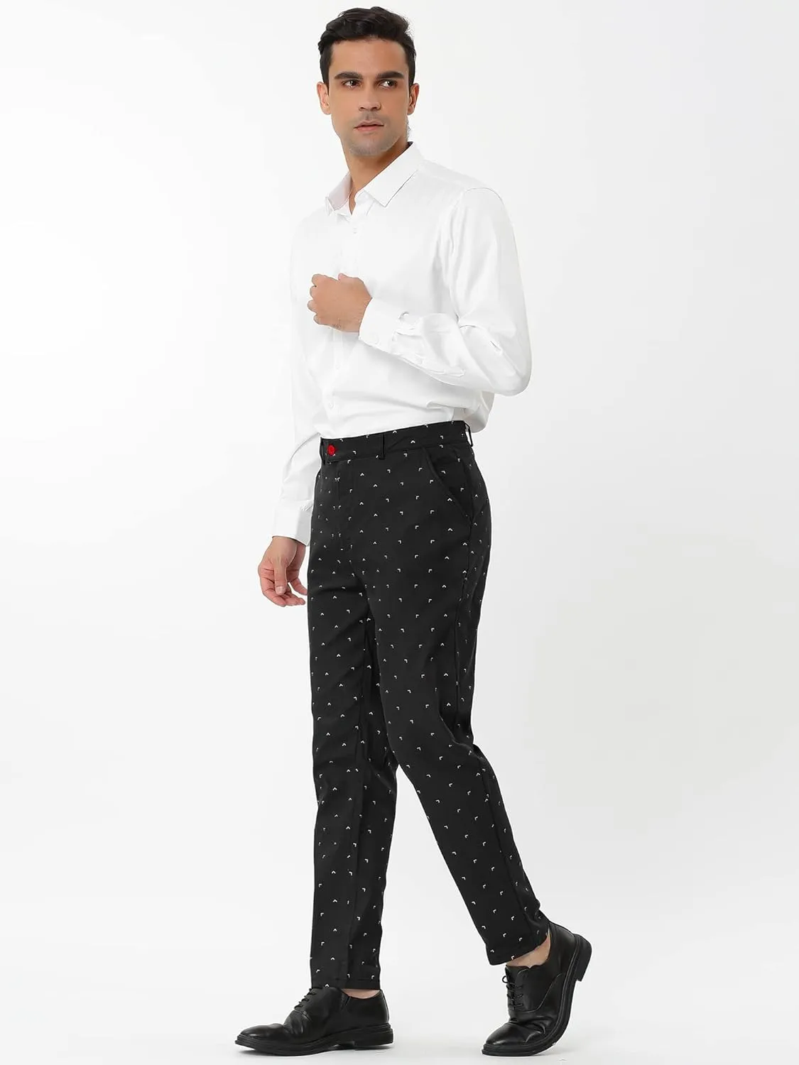 Lars Amadeus Men's Business Trousers Casual Printed Slim Fit Flat Front Chinos Dress Pants