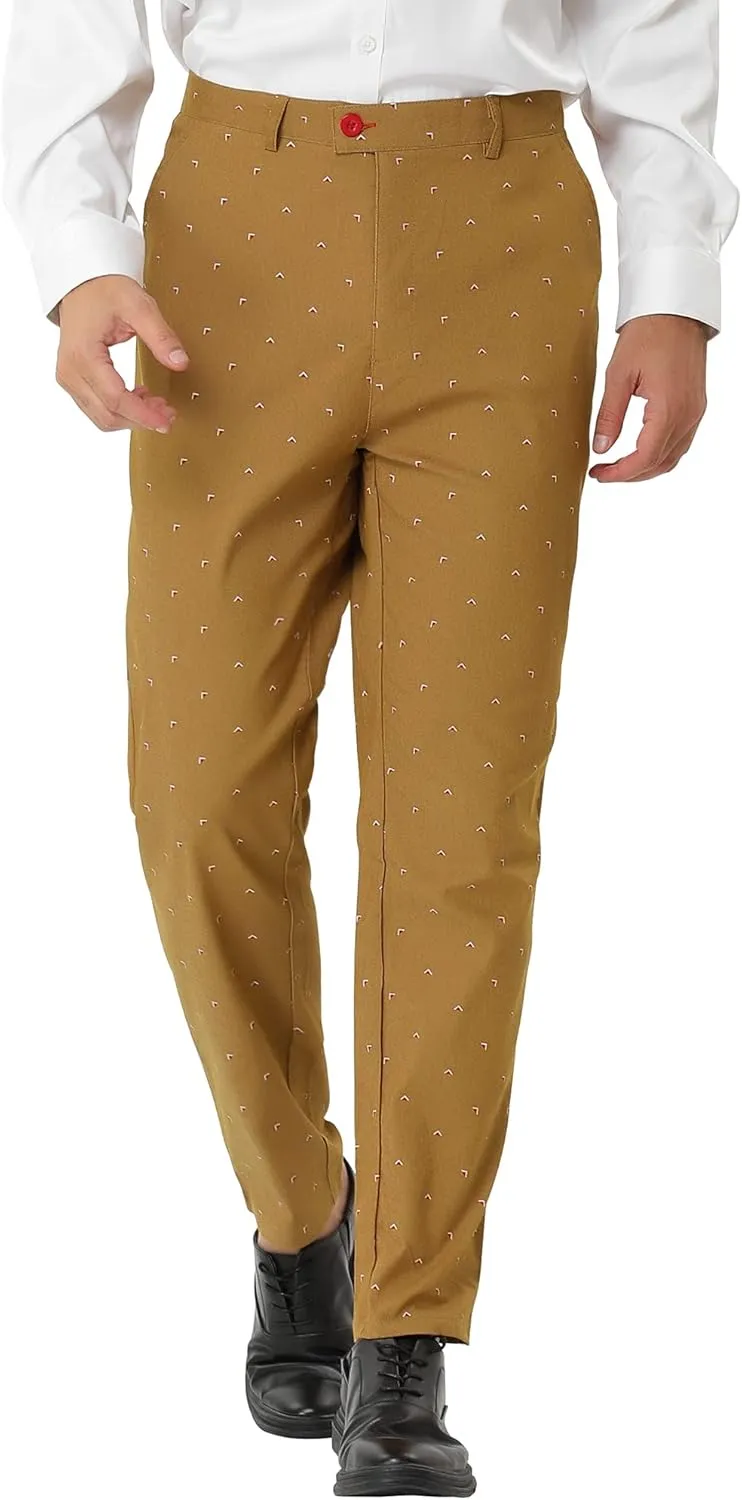Lars Amadeus Men's Business Trousers Casual Printed Slim Fit Flat Front Chinos Dress Pants