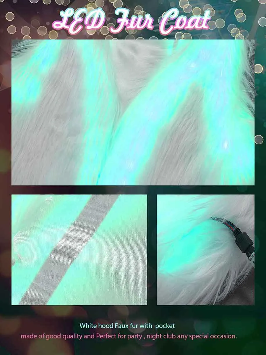 LED Light Up Faux Fur Coat for Raves, Weddings, and Costumes