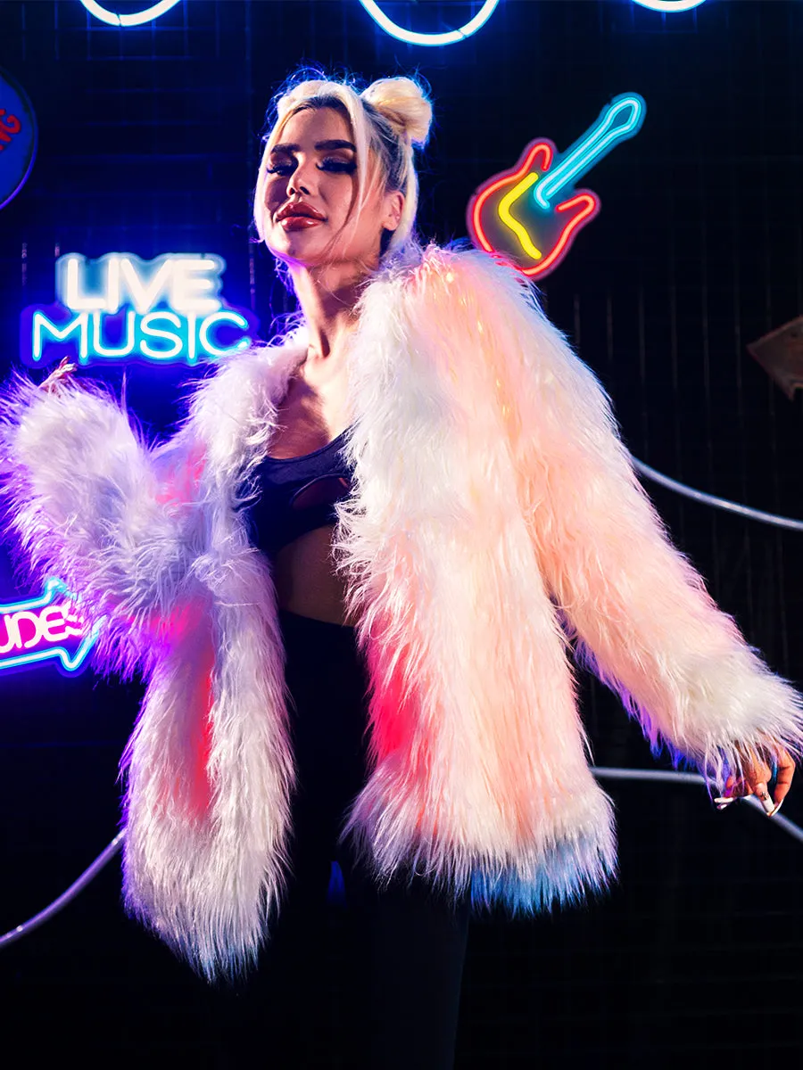 LED Light Up Faux Fur Coat for Raves, Weddings, and Costumes