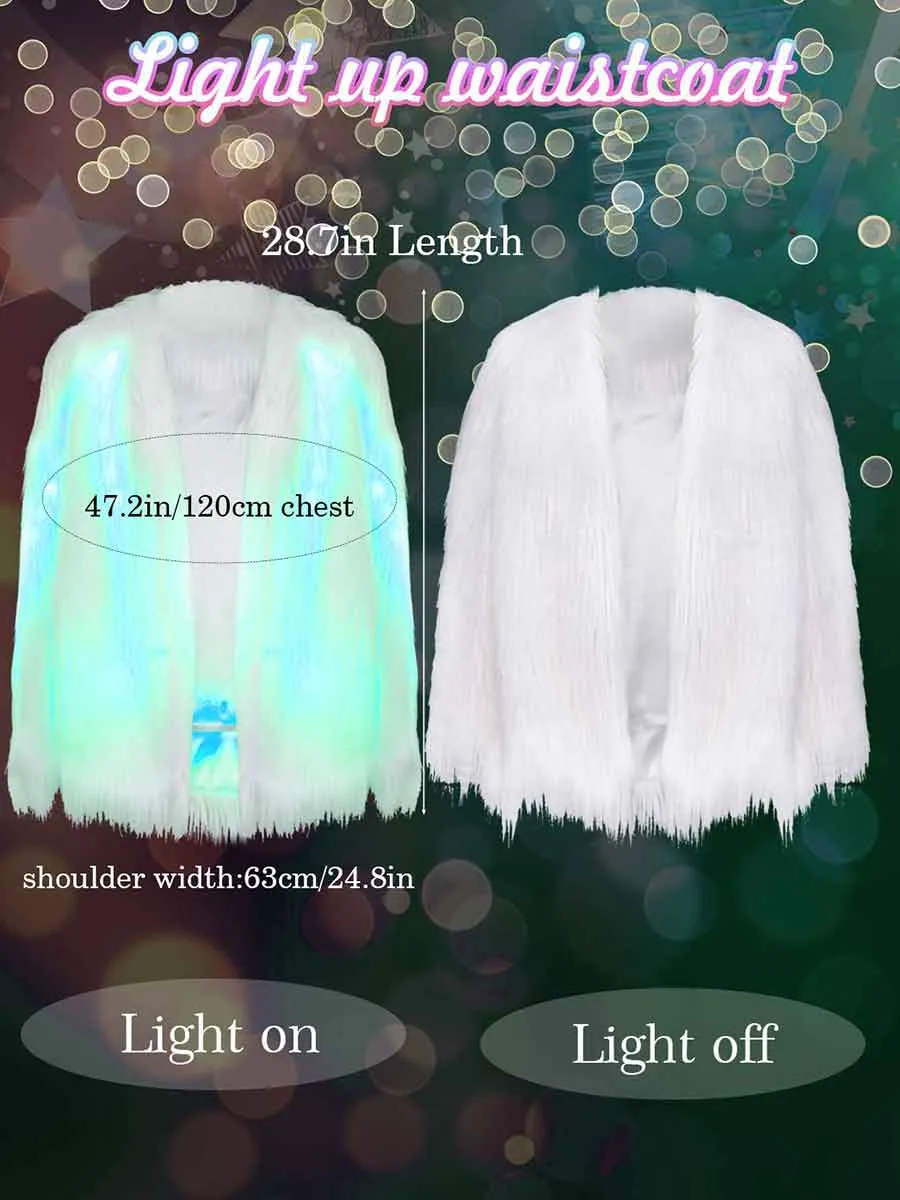 LED Light Up Faux Fur Coat for Raves, Weddings, and Costumes