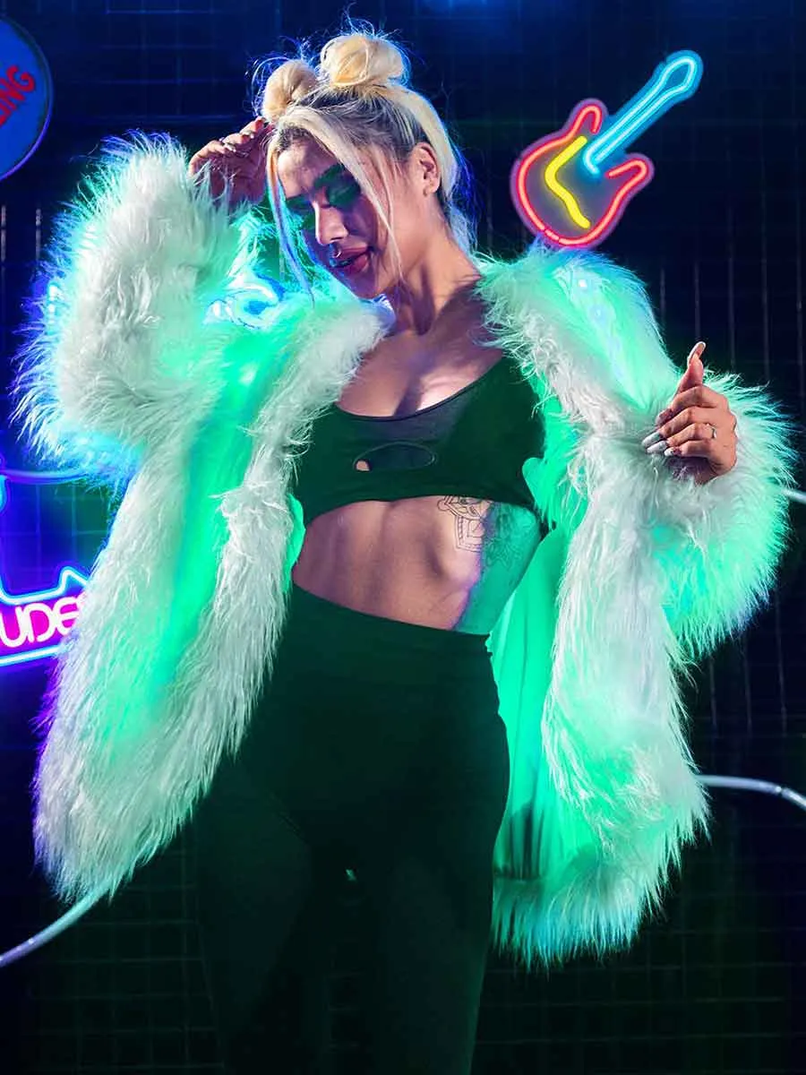 LED Light Up Faux Fur Coat for Raves, Weddings, and Costumes