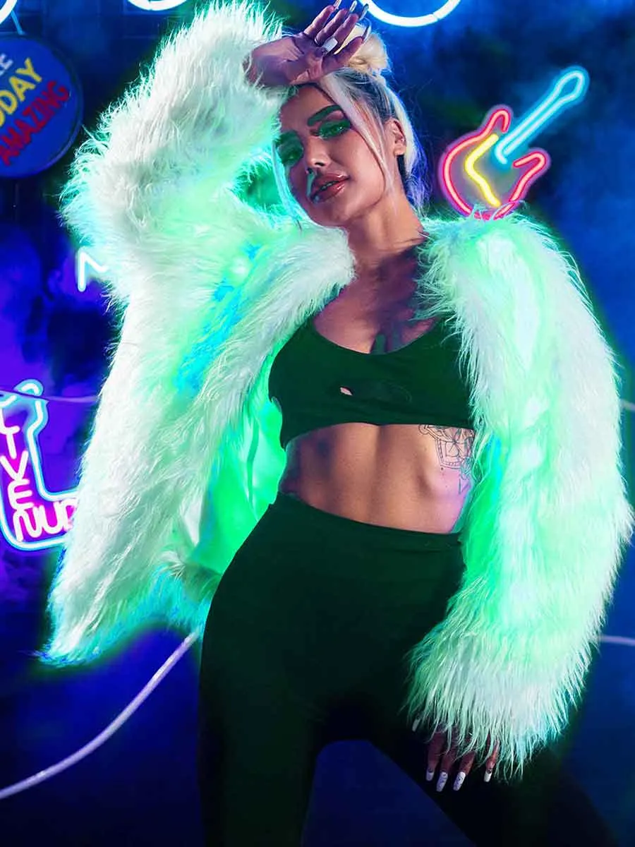 LED Light Up Faux Fur Coat for Raves, Weddings, and Costumes