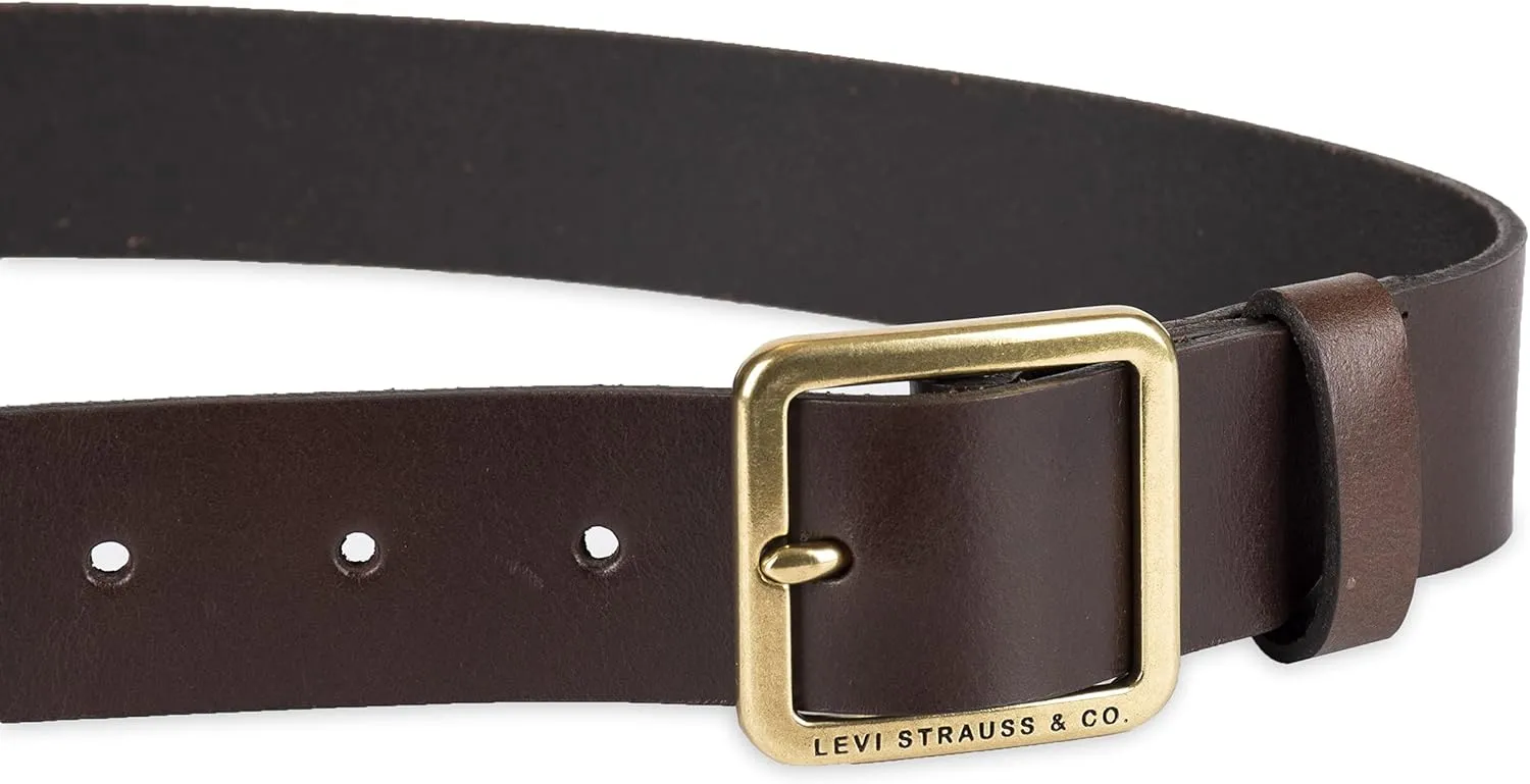 Levi's Women's Slim Casual Leather Jean Belt with Square Center Bar Buckle (Regular and Plus Sizes)