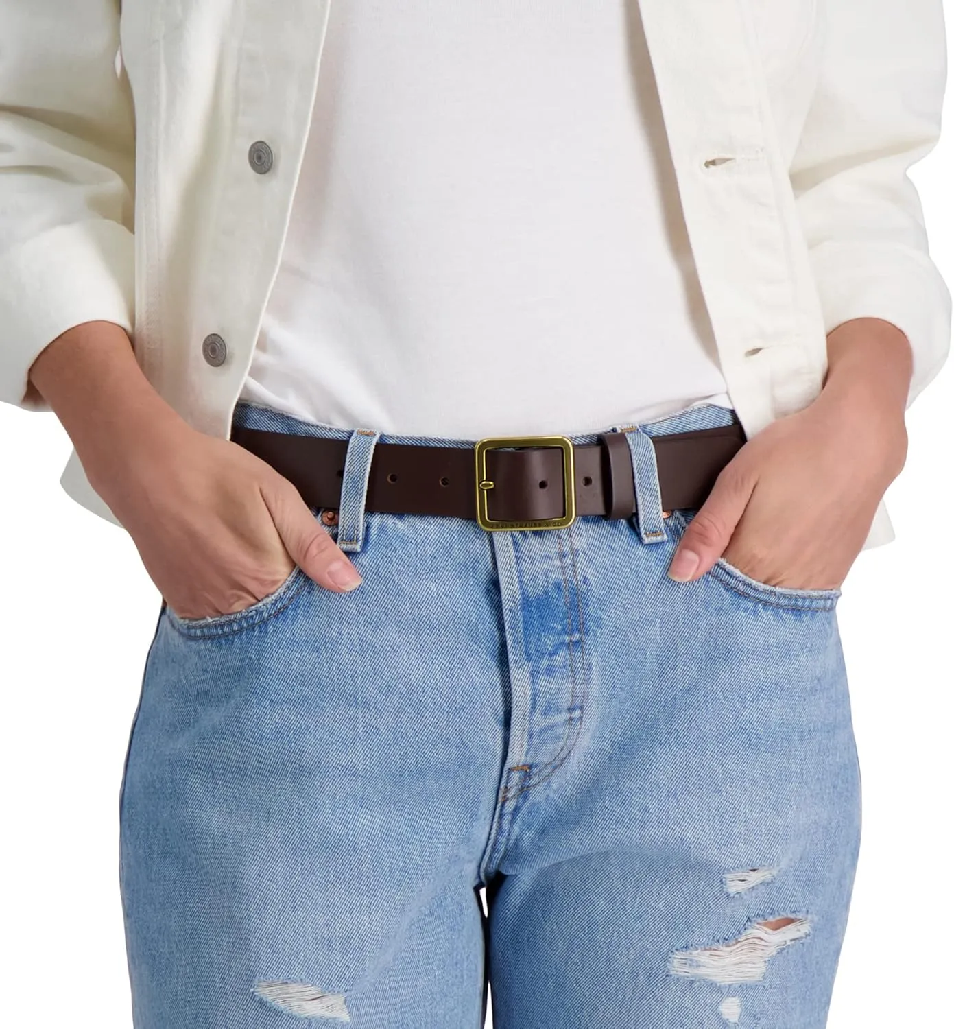 Levi's Women's Slim Casual Leather Jean Belt with Square Center Bar Buckle (Regular and Plus Sizes)