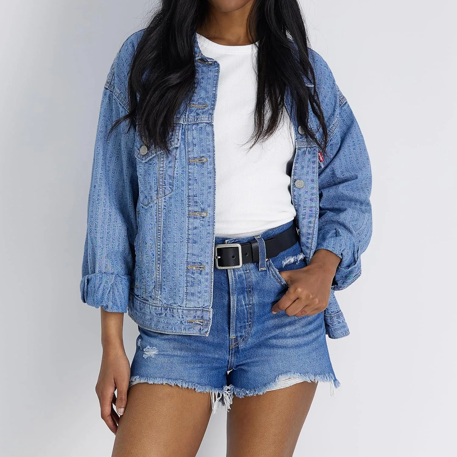 Levi's Women's Slim Casual Leather Jean Belt with Square Center Bar Buckle (Regular and Plus Sizes)