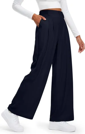 Libin Women's Casual Wide Leg Lounge Pants 27/29" High Waisted Flowy Slacks Work Dress Palazzo Pants Yoga Trousers