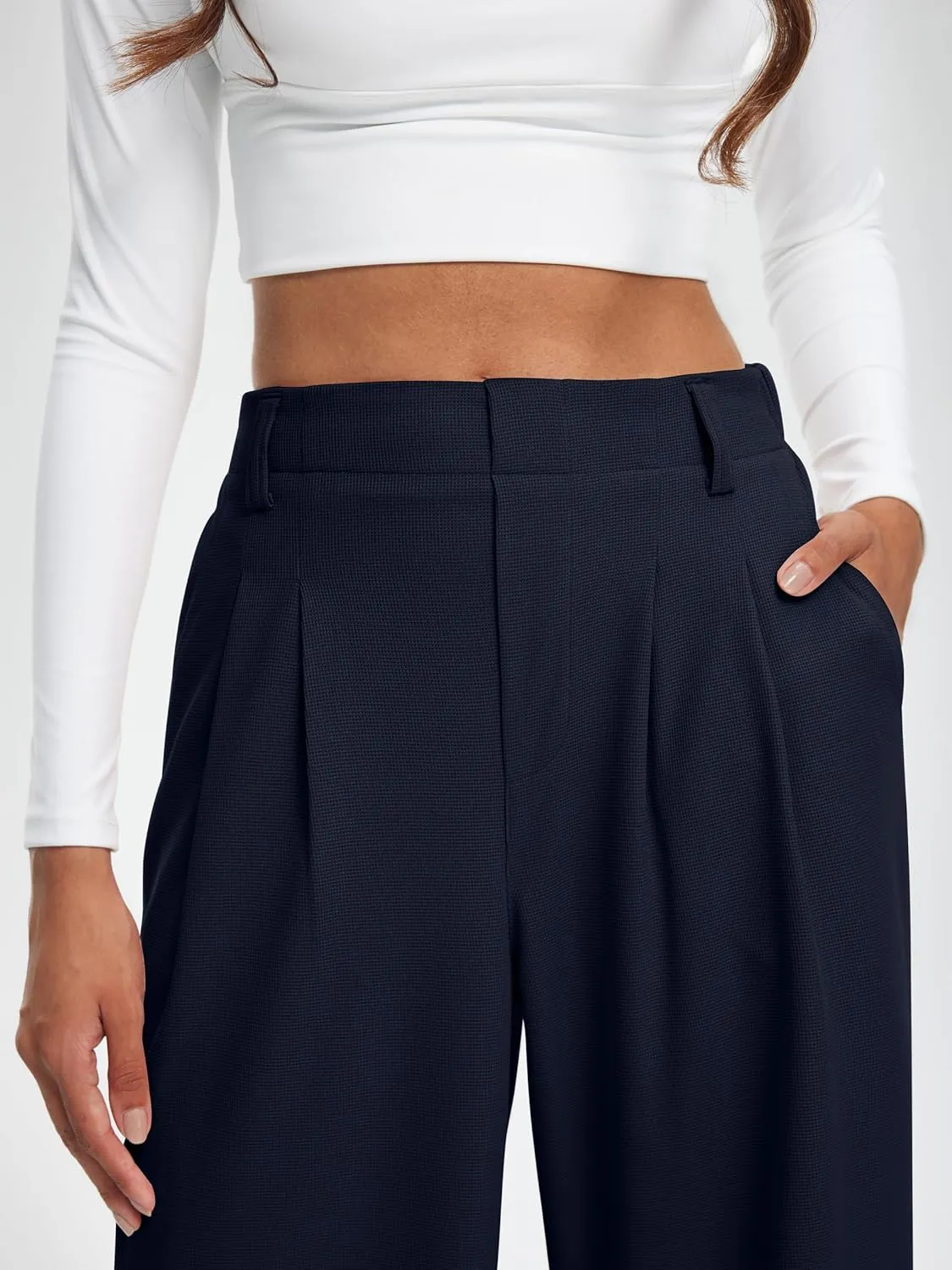 Libin Women's Casual Wide Leg Lounge Pants 27/29" High Waisted Flowy Slacks Work Dress Palazzo Pants Yoga Trousers