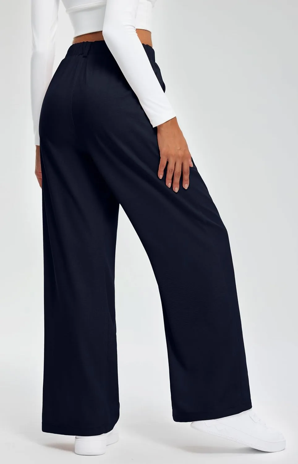 Libin Women's Casual Wide Leg Lounge Pants 27/29" High Waisted Flowy Slacks Work Dress Palazzo Pants Yoga Trousers