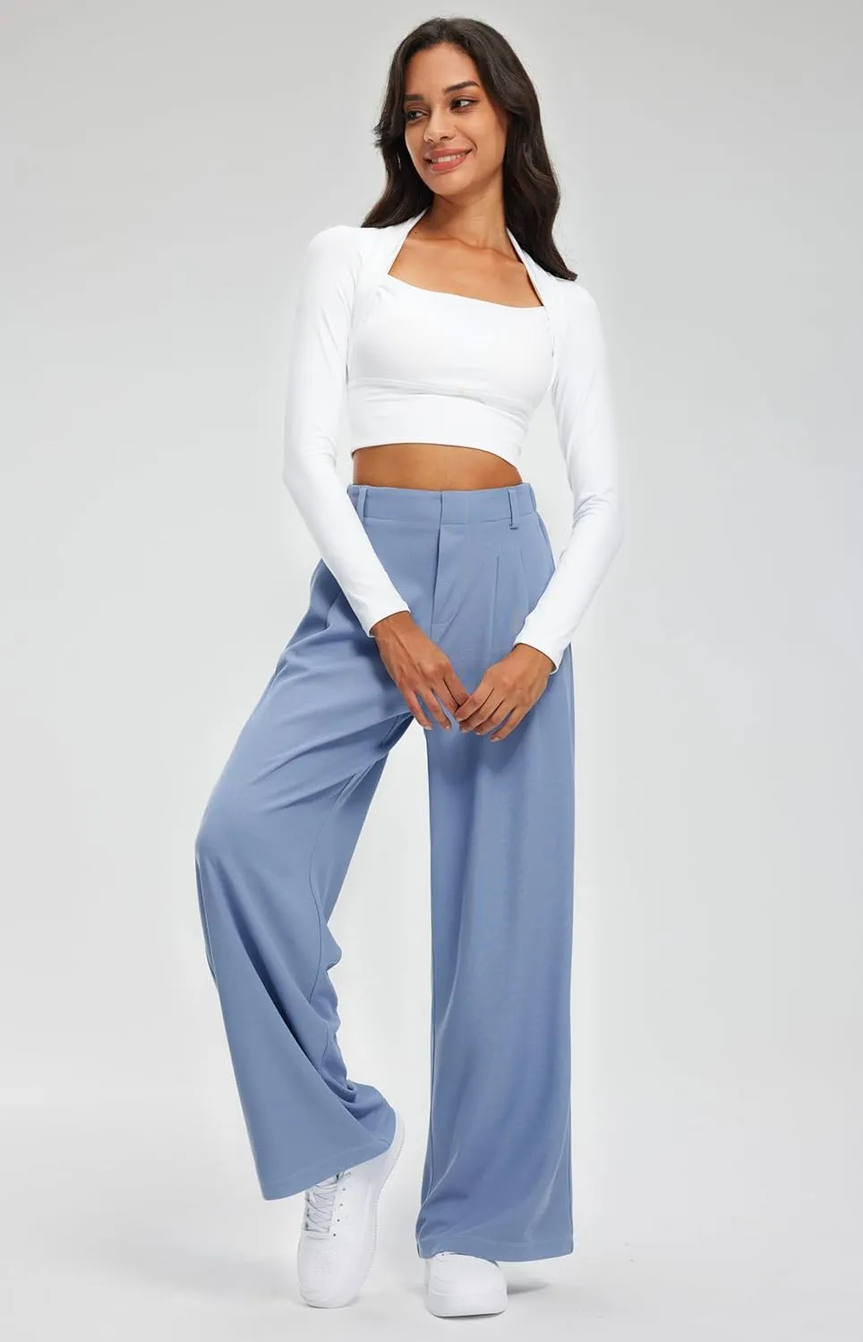 Libin Women's Casual Wide Leg Lounge Pants 27/29" High Waisted Flowy Slacks Work Dress Palazzo Pants Yoga Trousers