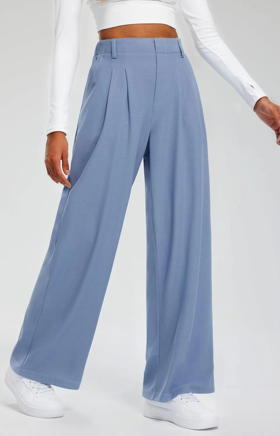 Libin Women's Casual Wide Leg Lounge Pants 27/29" High Waisted Flowy Slacks Work Dress Palazzo Pants Yoga Trousers