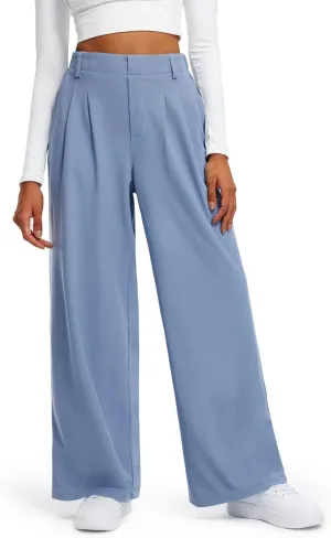 Libin Women's Casual Wide Leg Lounge Pants 27/29" High Waisted Flowy Slacks Work Dress Palazzo Pants Yoga Trousers